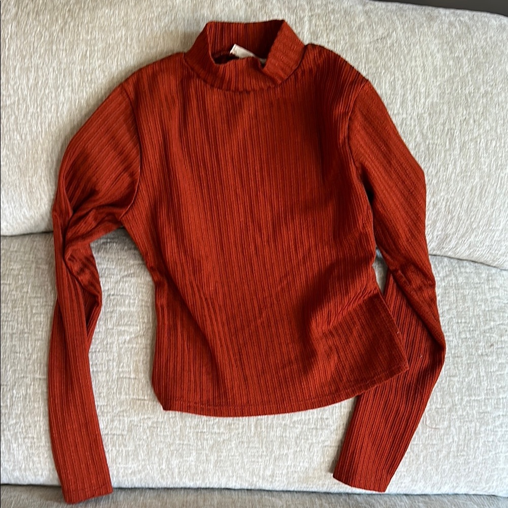 Rust Ribbed Long Sleeve Top